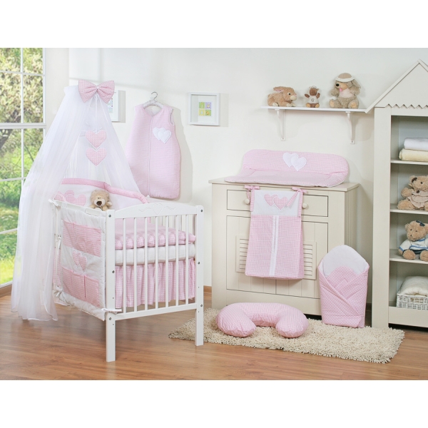 Beddengoedset voor Kinderbed 7 st met Klamboe - Harten Roze Geruit