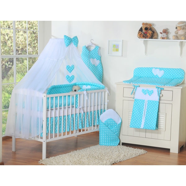 Beddengoedset voor Kinderbed 7 st met Klamboe - Harten Turkoois