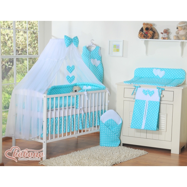 Beddengoedset voor Kinderbed 7 st met Klamboe - Harten Turkoois