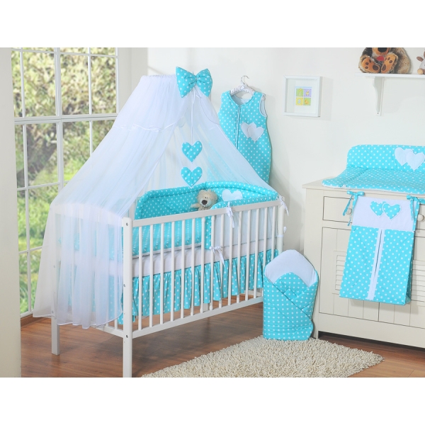 Beddengoedset voor Kinderbed 7 st met Klamboe - Harten Turkoois