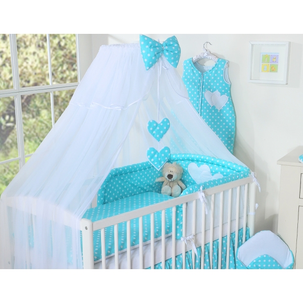 Beddengoedset voor Kinderbed 7 st met Klamboe - Harten Turkoois