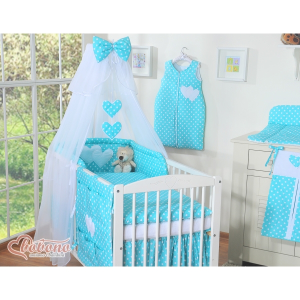 Beddengoedset voor Kinderbed 7 st met Klamboe - Harten Turkoois