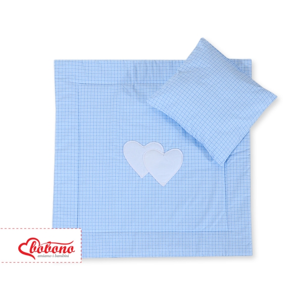 Beddengoedset voor Kinderwagen 2 st - Harten Blauw Geruit