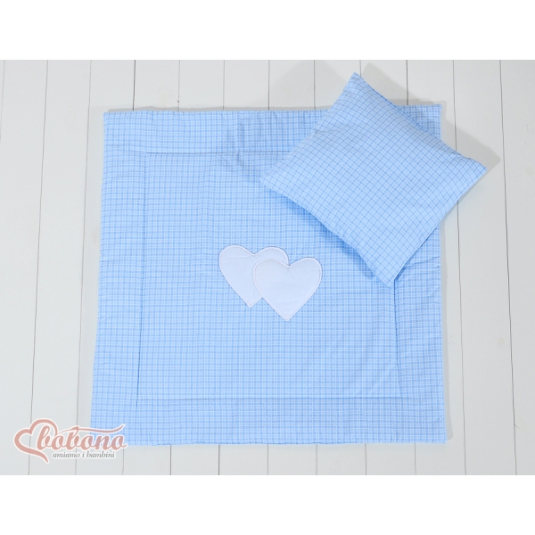 Beddengoedset voor Kinderwagen 2 st - Harten Blauw Geruit