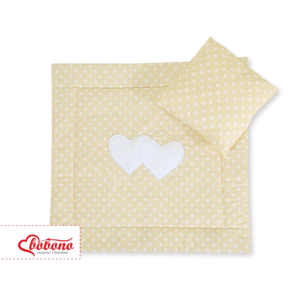 Beddengoedset voor Kinderwagen 2 stuks - Harten Beige Polkaprikker