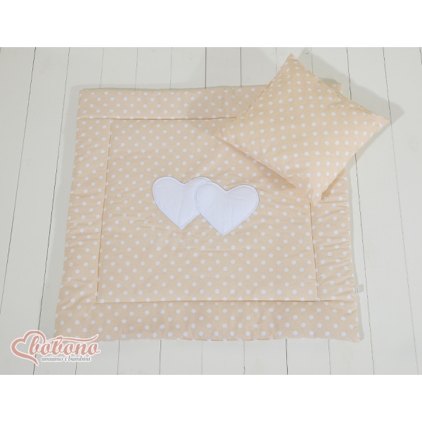 Beddengoedset voor Kinderwagen 2 stuks - Harten Beige Polkaprikker