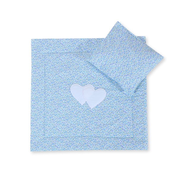 Beddengoedset voor Kinderwagen 2 stuks - Harten Blauw Bloemenweide Bloemen
