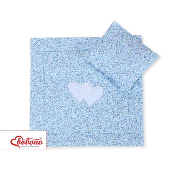 Beddengoedset voor Kinderwagen 2 stuks - Harten Blauw Bloemenweide Bloemen