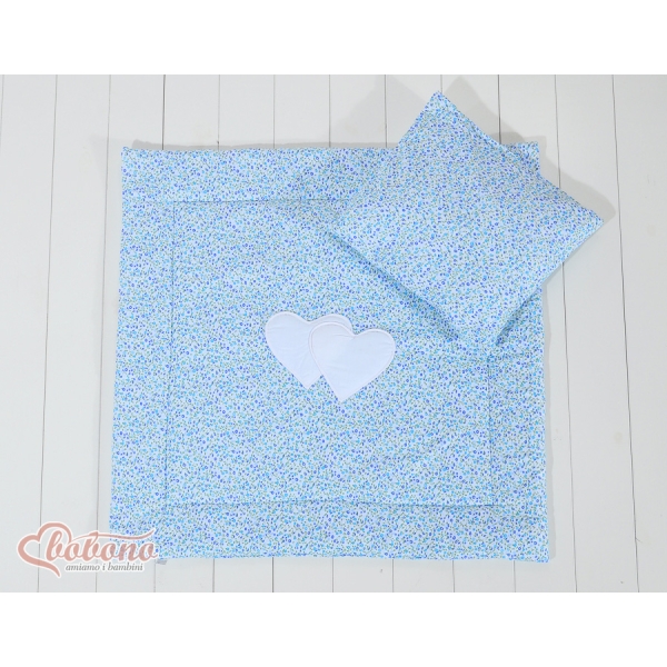Beddengoedset voor Kinderwagen 2 stuks - Harten Blauw Bloemenweide Bloemen