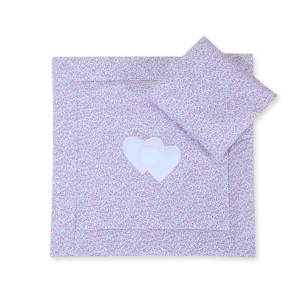 Beddengoedset voor Kinderwagen 2 stuks - Harten Roze Bloemenweide Bloemen