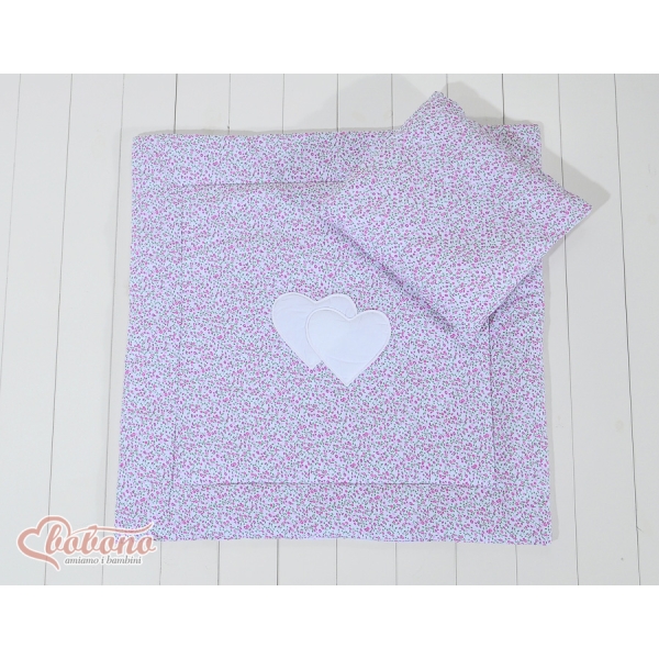 Beddengoedset voor Kinderwagen 2 stuks - Harten Roze Bloemenweide Bloemen