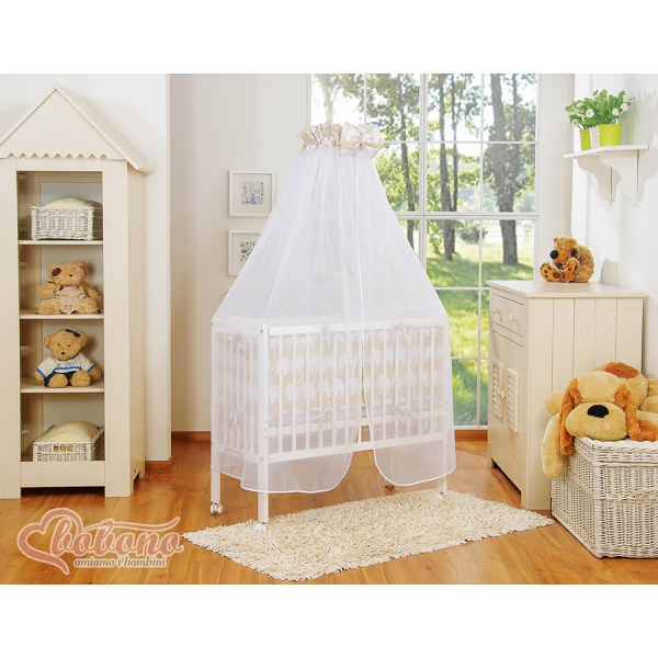 Bedkant Wieg met Matras en beddengoed -  Beige