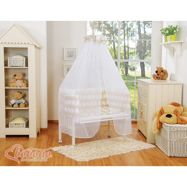 Bedkant Wieg met Matras en beddengoed -  Beige