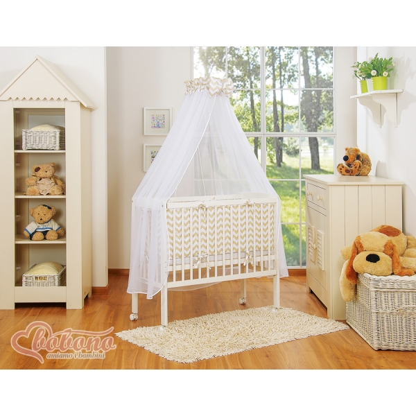 Bedkant Wieg met Matras en beddengoed -  Beige Zigzag