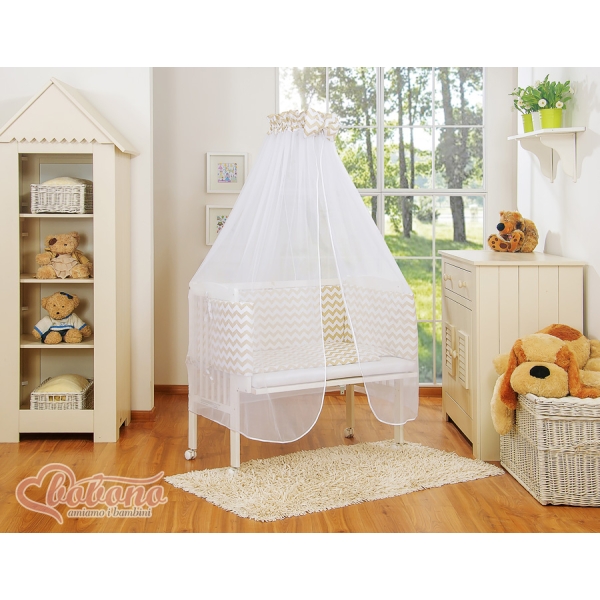 Bedkant Wieg met Matras en beddengoed -  Beige Zigzag