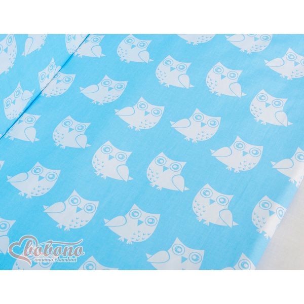 Bedkant Wieg met Matras en beddengoed -  Blauw Gelukkige Uilen