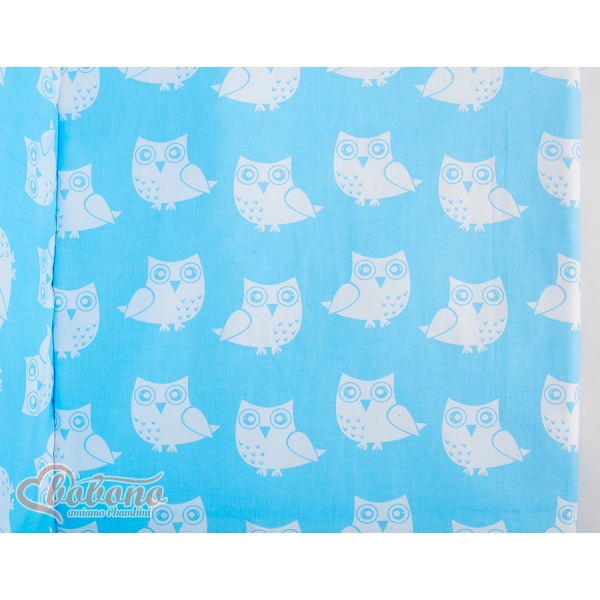 Bedkant Wieg met Matras en beddengoed -  Blauw Gelukkige Uilen