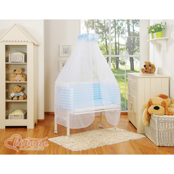 Bedkant Wieg met Matras en beddengoed -  Blauw Zigzag