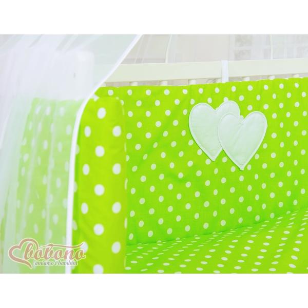 Bedkant Wieg met Matras en beddengoed -  Groen Polkaprikker