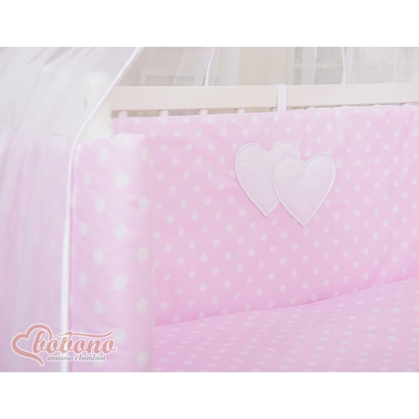 Bedkant Wieg met Matras en beddengoed -  Roze Polkaprikker