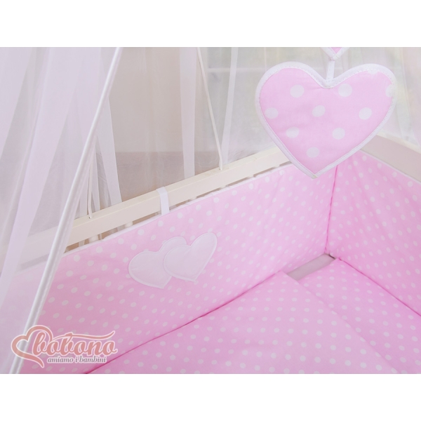 Bedkant Wieg met Matras en beddengoed -  Roze Polkaprikker