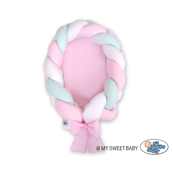 Bedomrander Babynest Gevlochten 2 in 1 Mint Roze Wit