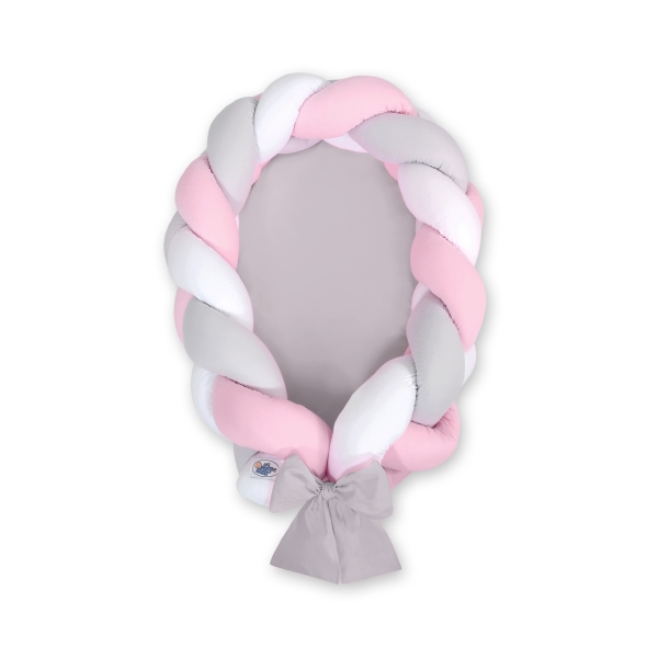 Bedomrander Babynest Gevlochten 2 in 1 Roze Wit Grijs