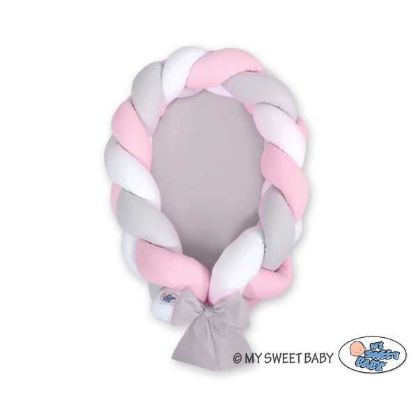 Bedomrander Babynest Gevlochten 2 in 1 Roze Wit Grijs