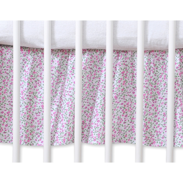 Bedrok Maskerende Ruche voor Babybed 140x70 cm - Harten Roze Bloemenweide Bloemen