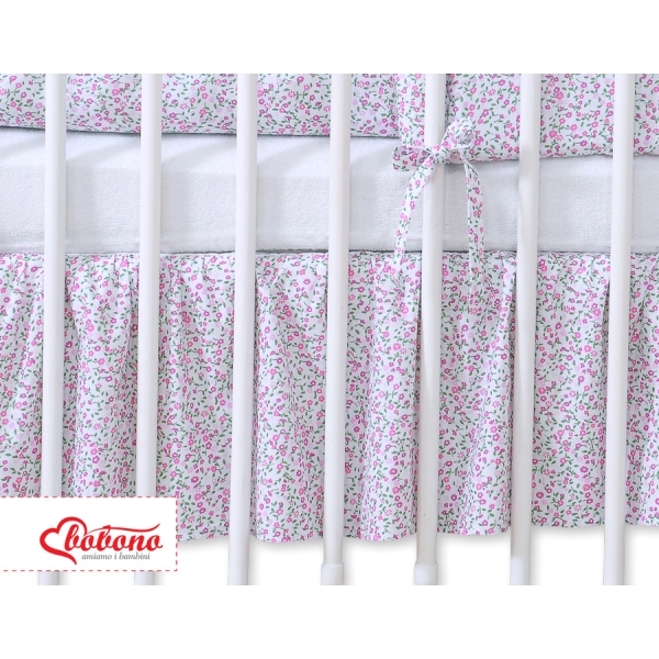 Bedrok Maskerende Ruche voor Babybed 140x70 cm - Harten Roze Bloemenweide Bloemen
