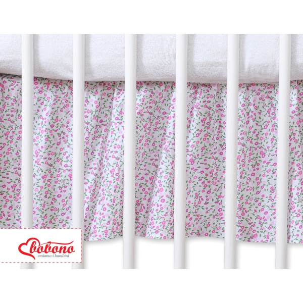 Bedrok Maskerende Ruche voor Babybed 140x70 cm - Harten Roze Bloemenweide Bloemen