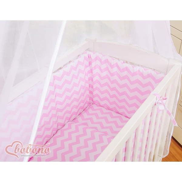 Bijzetbed baby met Matras en beddengoed -  Roze Zigzag