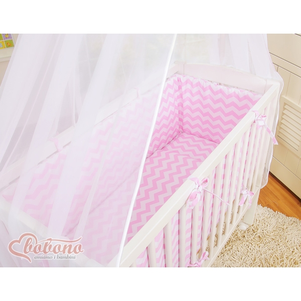 Bijzetbed baby met Matras en beddengoed -  Roze Zigzag