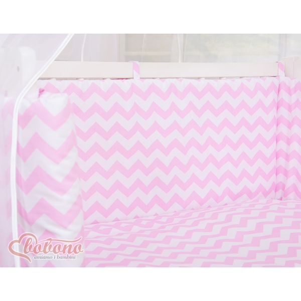 Bijzetbed baby met Matras en beddengoed -  Roze Zigzag