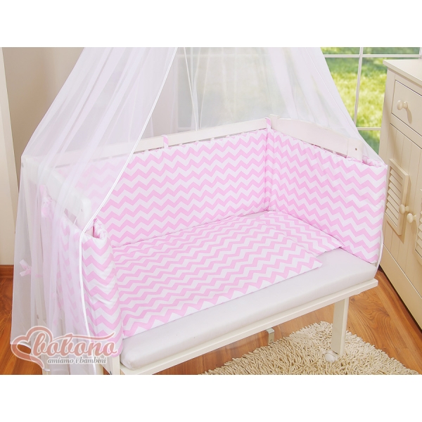 Bijzetbed baby met Matras en beddengoed -  Roze Zigzag
