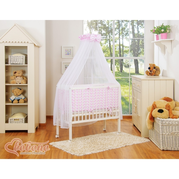 Bijzetbed baby met Matras en beddengoed -  Roze Zigzag