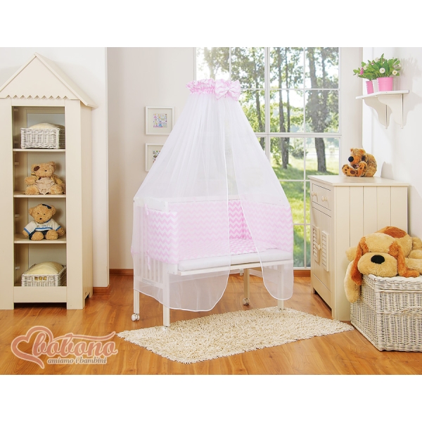 Bijzetbed baby met Matras en beddengoed -  Roze Zigzag