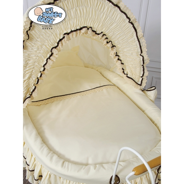 Brocante Babywiegje / Retro Rieten Babybed  Ivoor Emma