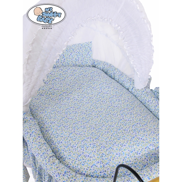Brocante Babywiegje Rotan Wit Blauw Jasmijn