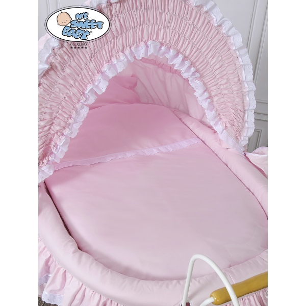 Brocante Rieten Wieg Roze Victoria