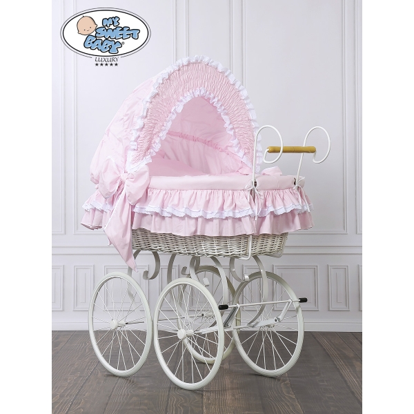 Brocante Rieten Wieg Roze Victoria