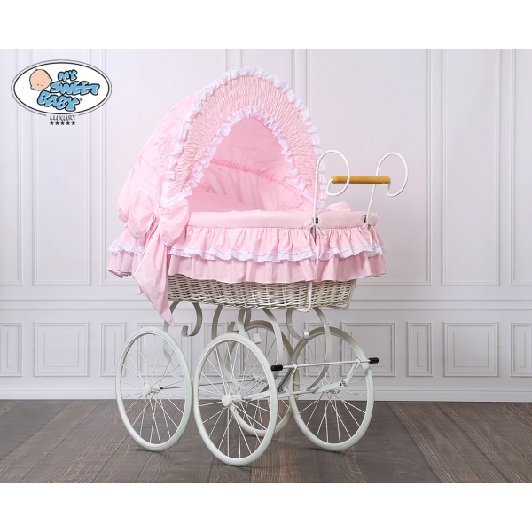 Brocante Rieten Wieg Roze Victoria