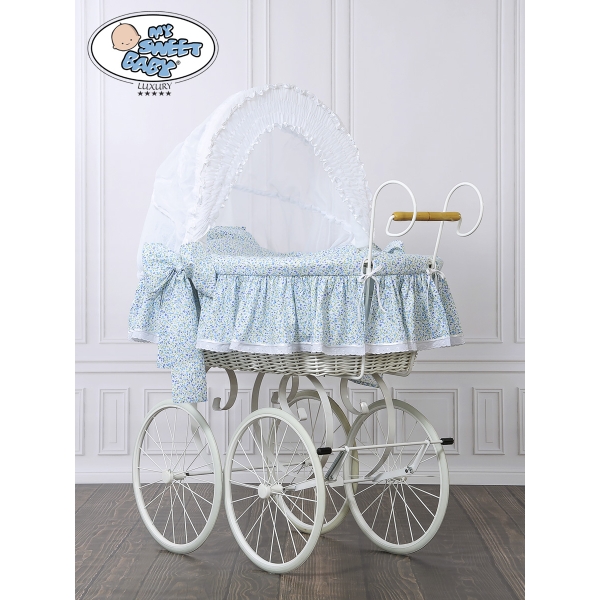 Brocante Rieten Wieg Wit Blauw Jasmijn