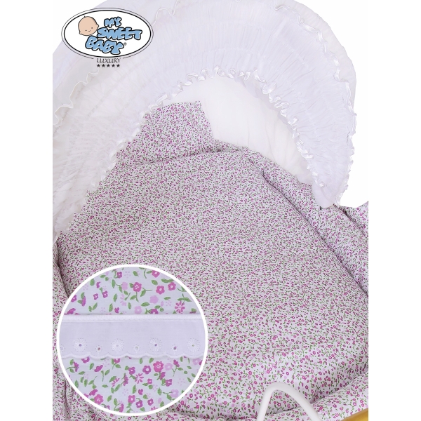 Brocante Rotan Babywiegje Roze Wit Jasmijn