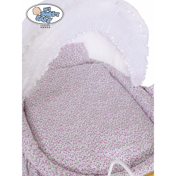 Brocante Rotan Babywiegje Roze Wit Jasmijn