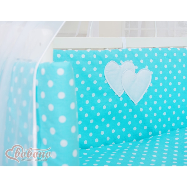 Co-sleeper Kinderbed met Matras en beddengoed -  Turkoois Polkaprikker