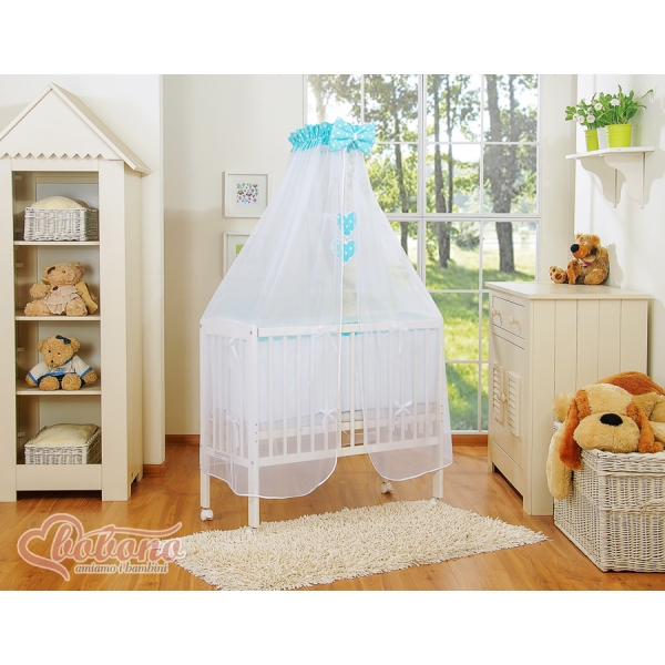 Co-sleeper Kinderbed met Matras en beddengoed -  Turkoois Polkaprikker