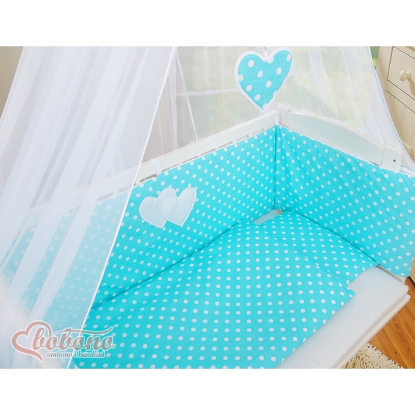 Co-sleeper Kinderbed met Matras en beddengoed -  Turkoois Polkaprikker