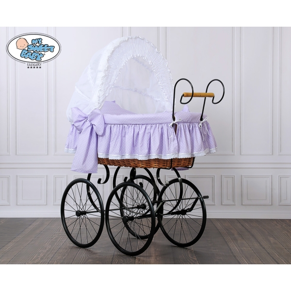 Complete Brocante Babywieg Rotan Wit Purper Christine