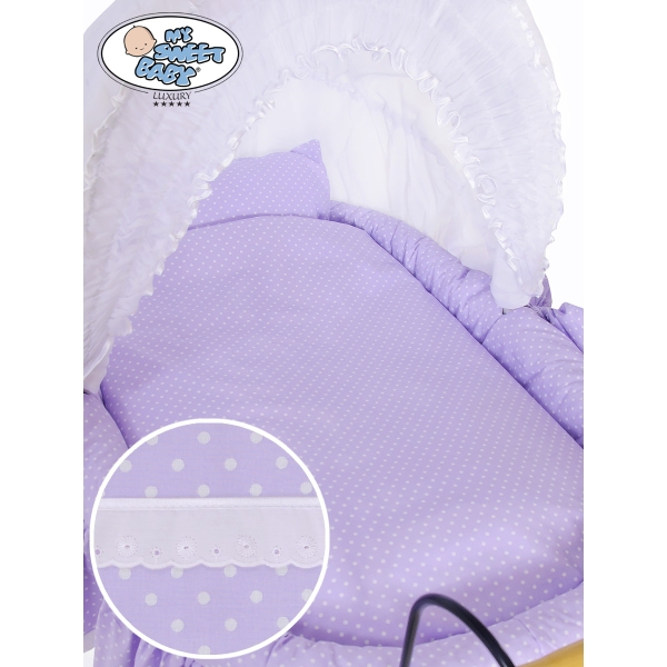 Complete Brocante Babywieg Rotan Wit Purper Christine